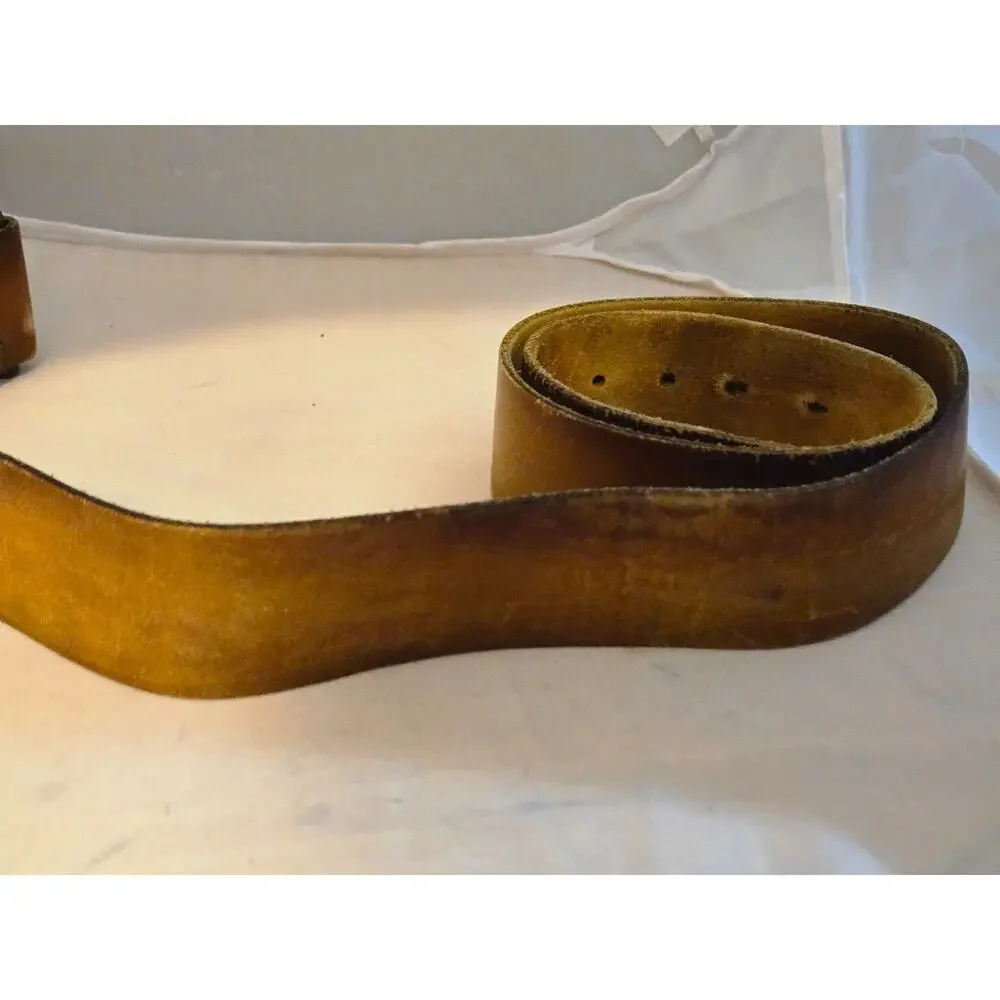 Levi Strauss & Co USA Leather Belt Brown Vintage Logo Buckle Distressed 38